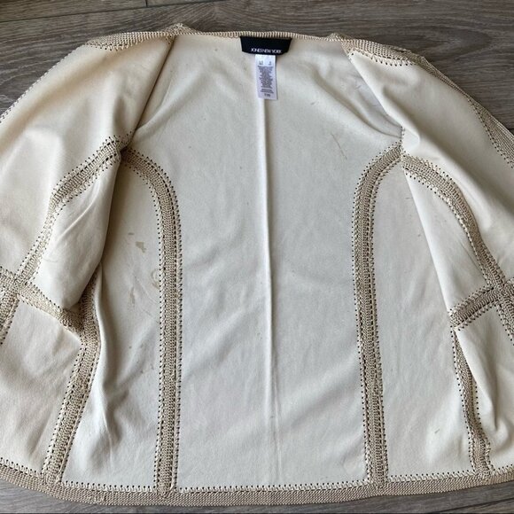 NWOT Jones New York Suede Crochet Patchwork Open Front Jacket - Picture 10 of 16